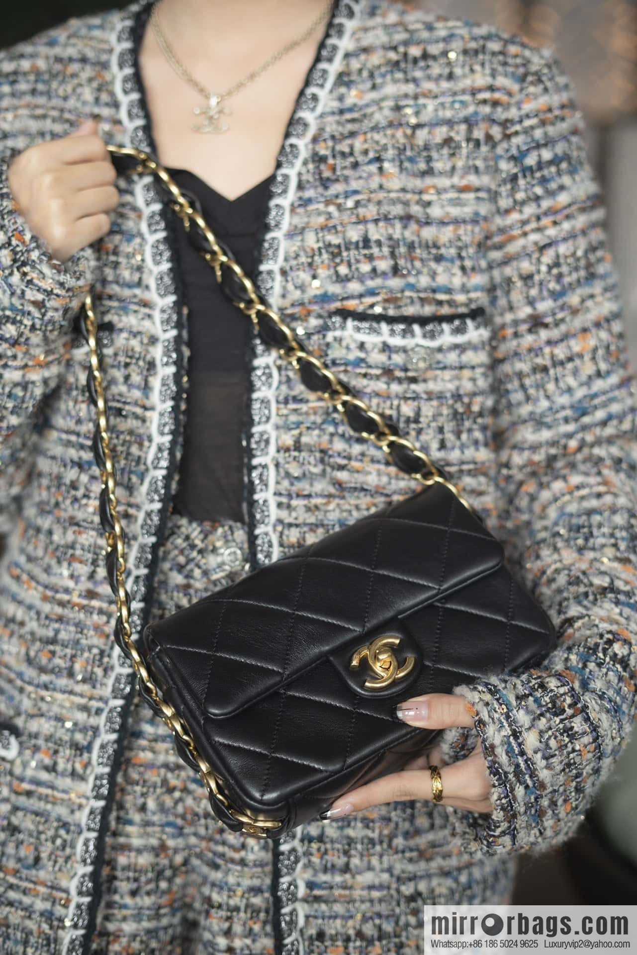 ππππππ 24K thick chain armpit bag, large mini black AS5174