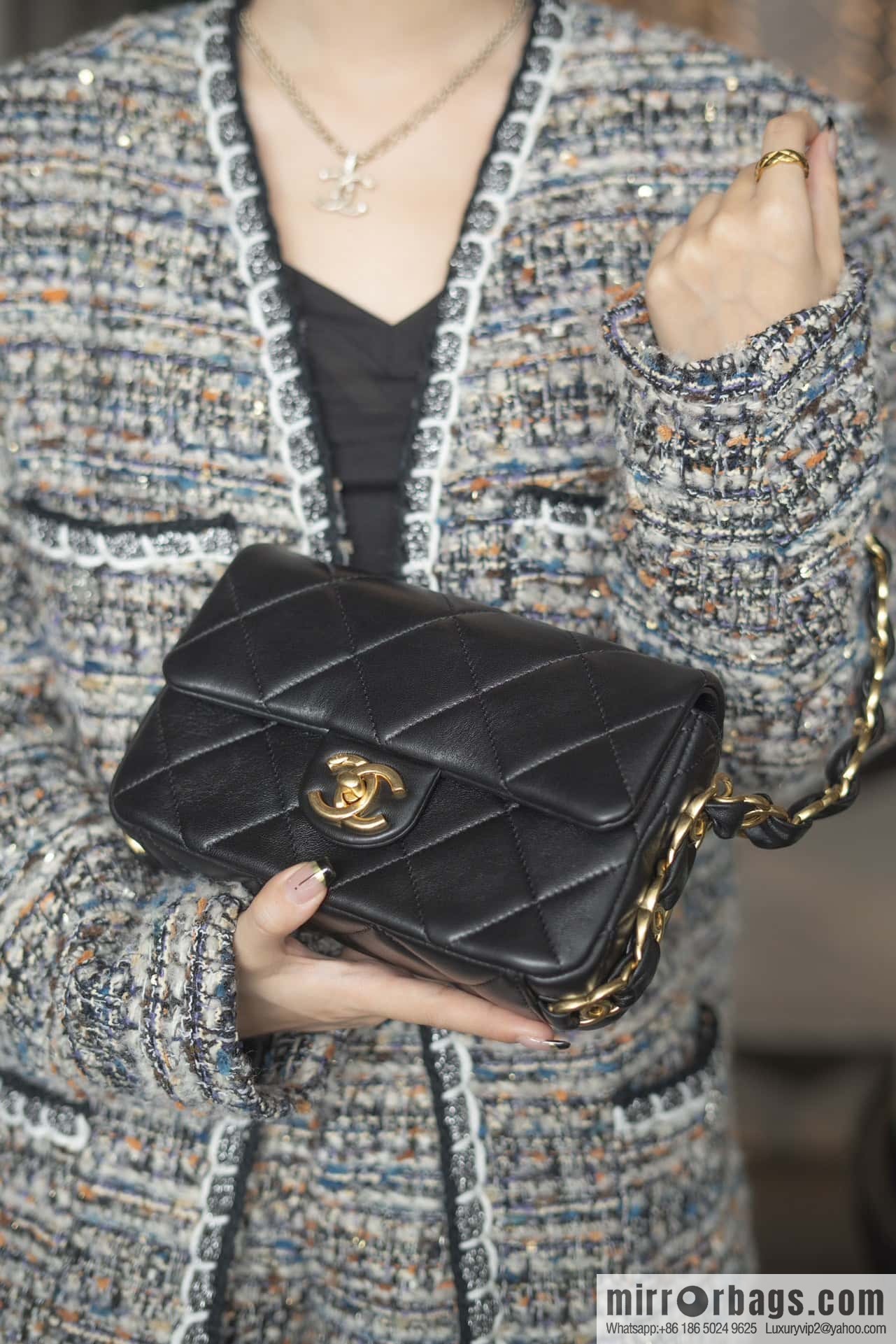 ππππππ 24K thick chain armpit bag, large mini black AS5174