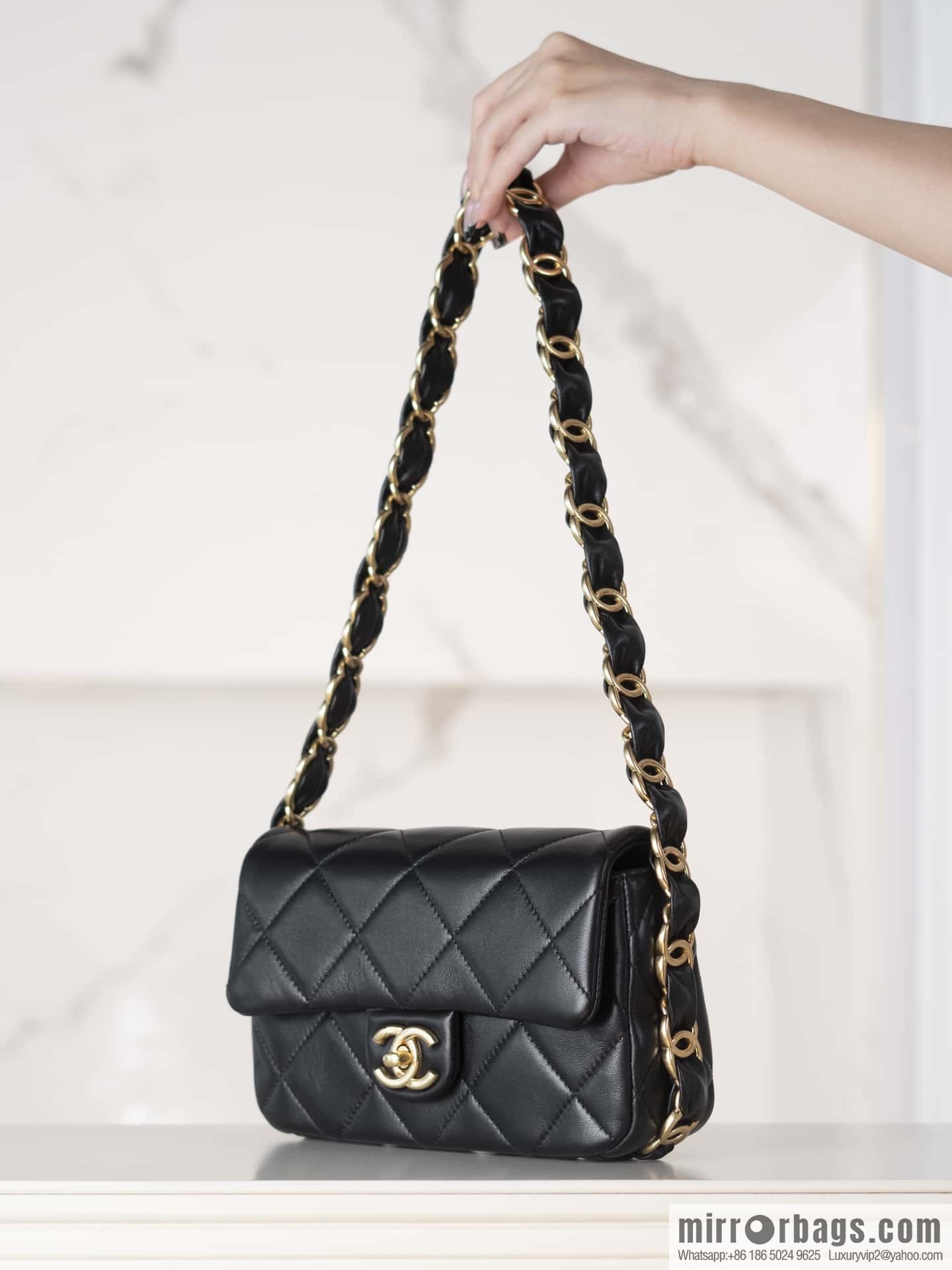 ππππππ 24K thick chain armpit bag, large mini black AS5174