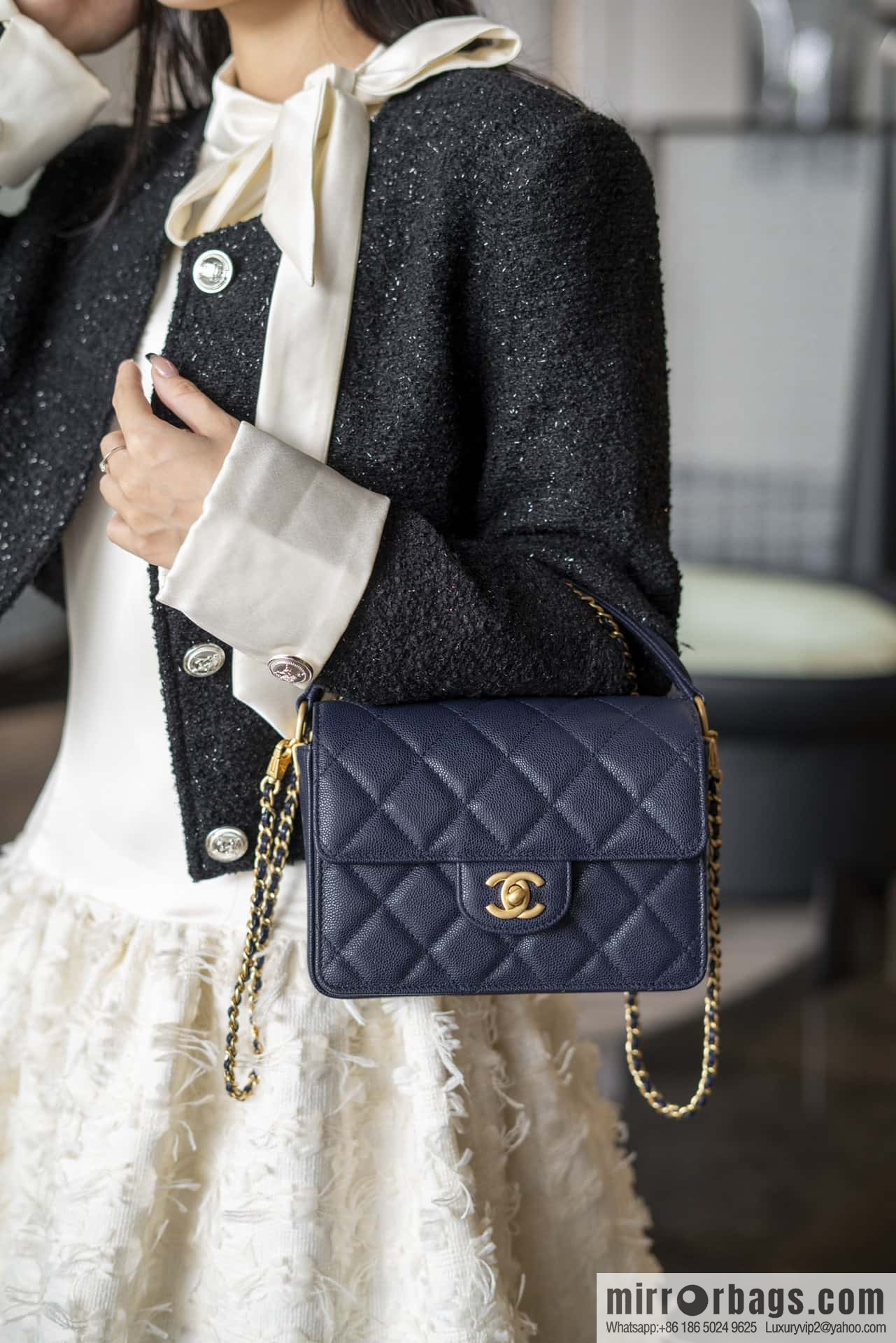 ๐๐ก๐๐ง๐๐ฅ ๐ฎ๐ฐ๐ autumn and winter series, handle cover bag, navy blue ๐ small AS5165