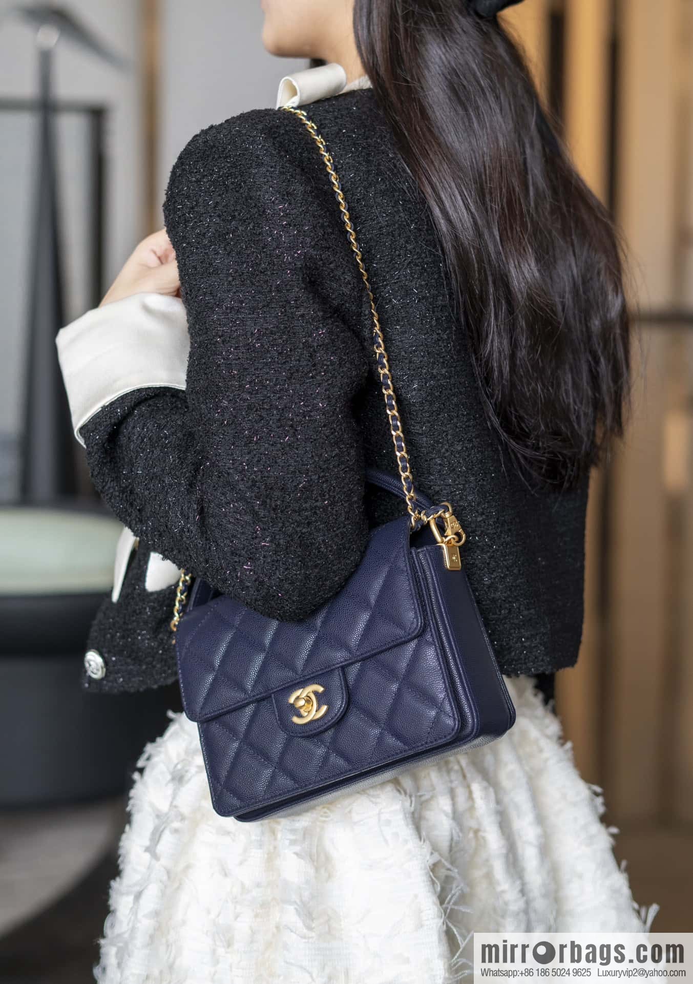 ๐๐ก๐๐ง๐๐ฅ ๐ฎ๐ฐ๐ autumn and winter series, handle cover bag, navy blue ๐ small AS5165