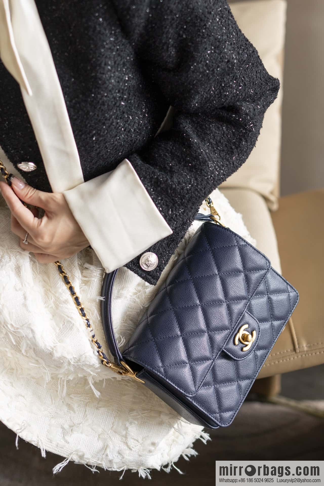 ๐๐ก๐๐ง๐๐ฅ ๐ฎ๐ฐ๐ autumn and winter series, handle cover bag, navy blue ๐ small AS5165
