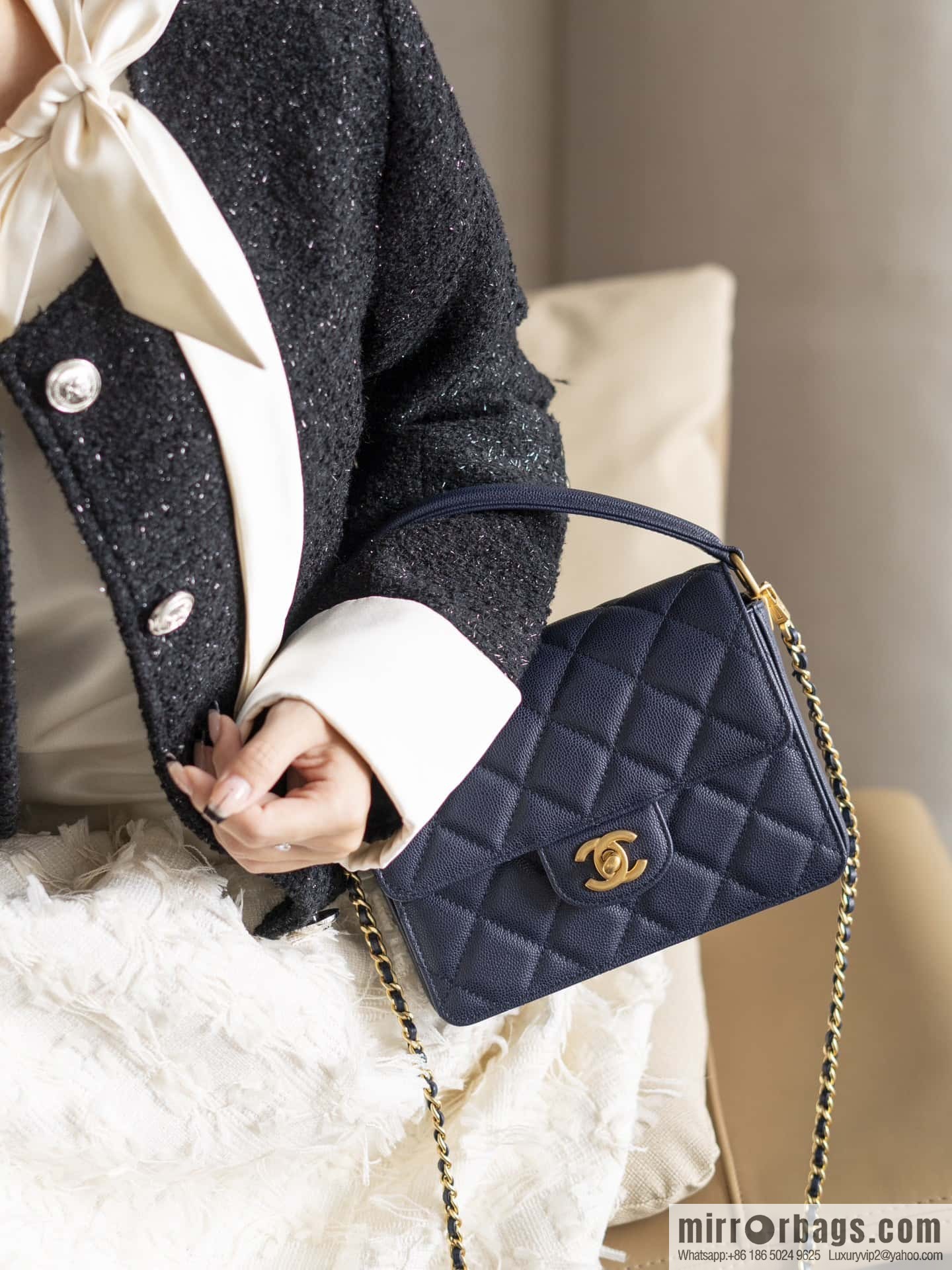 ๐๐ก๐๐ง๐๐ฅ ๐ฎ๐ฐ๐ autumn and winter series, handle cover bag, navy blue ๐ small AS5165