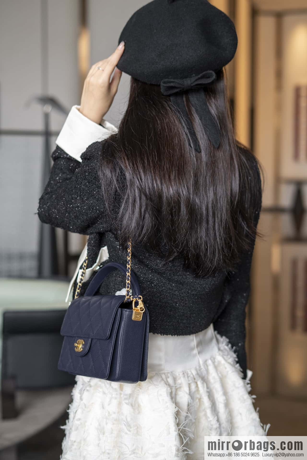 ๐๐ก๐๐ง๐๐ฅ ๐ฎ๐ฐ๐ autumn and winter series, handle cover bag, navy blue ๐ small AS5165