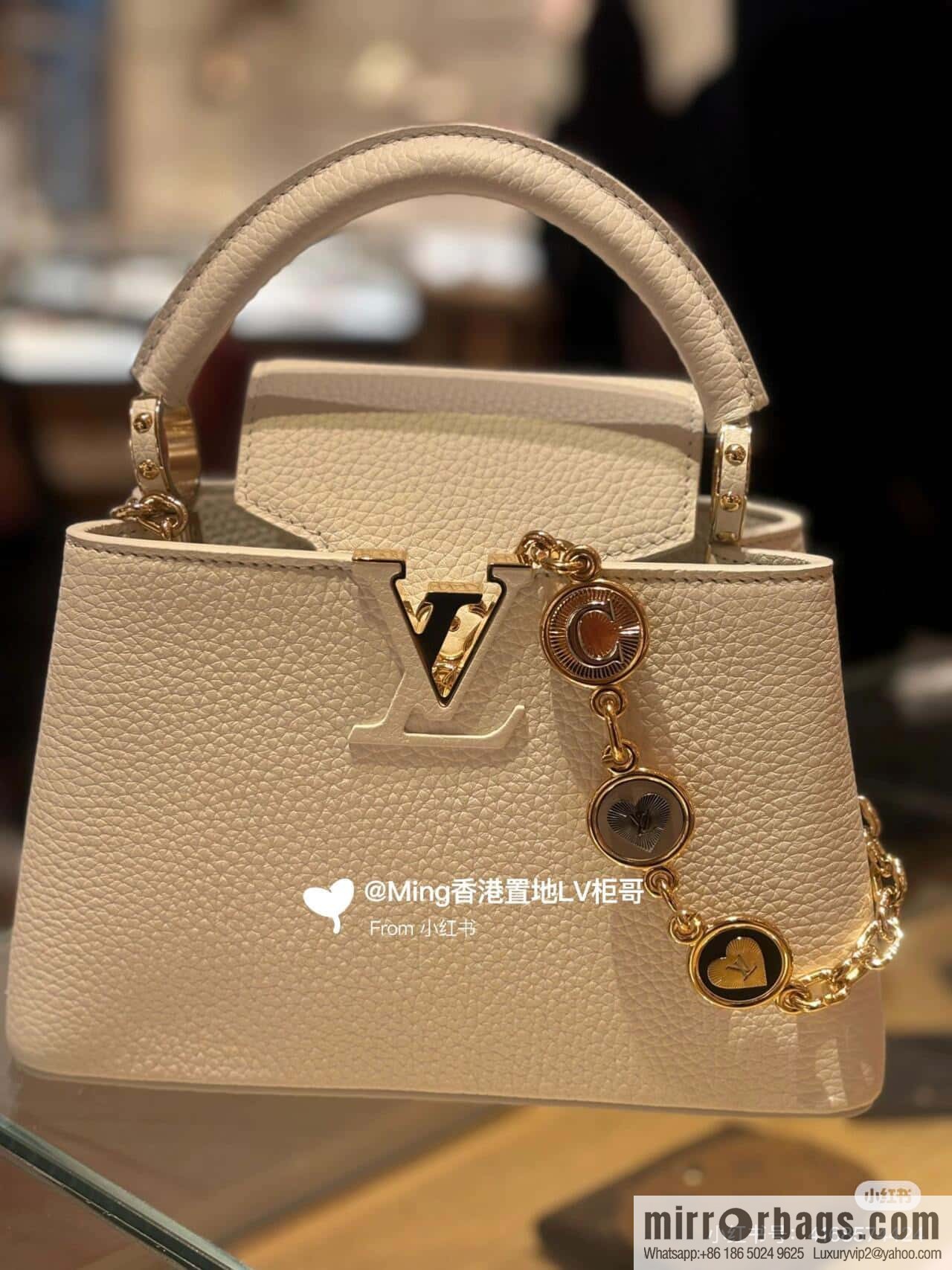 [Boutique‑grade] K00014 white full leather, chain cap that English series, personalized custom MY CAPUCINES handbag