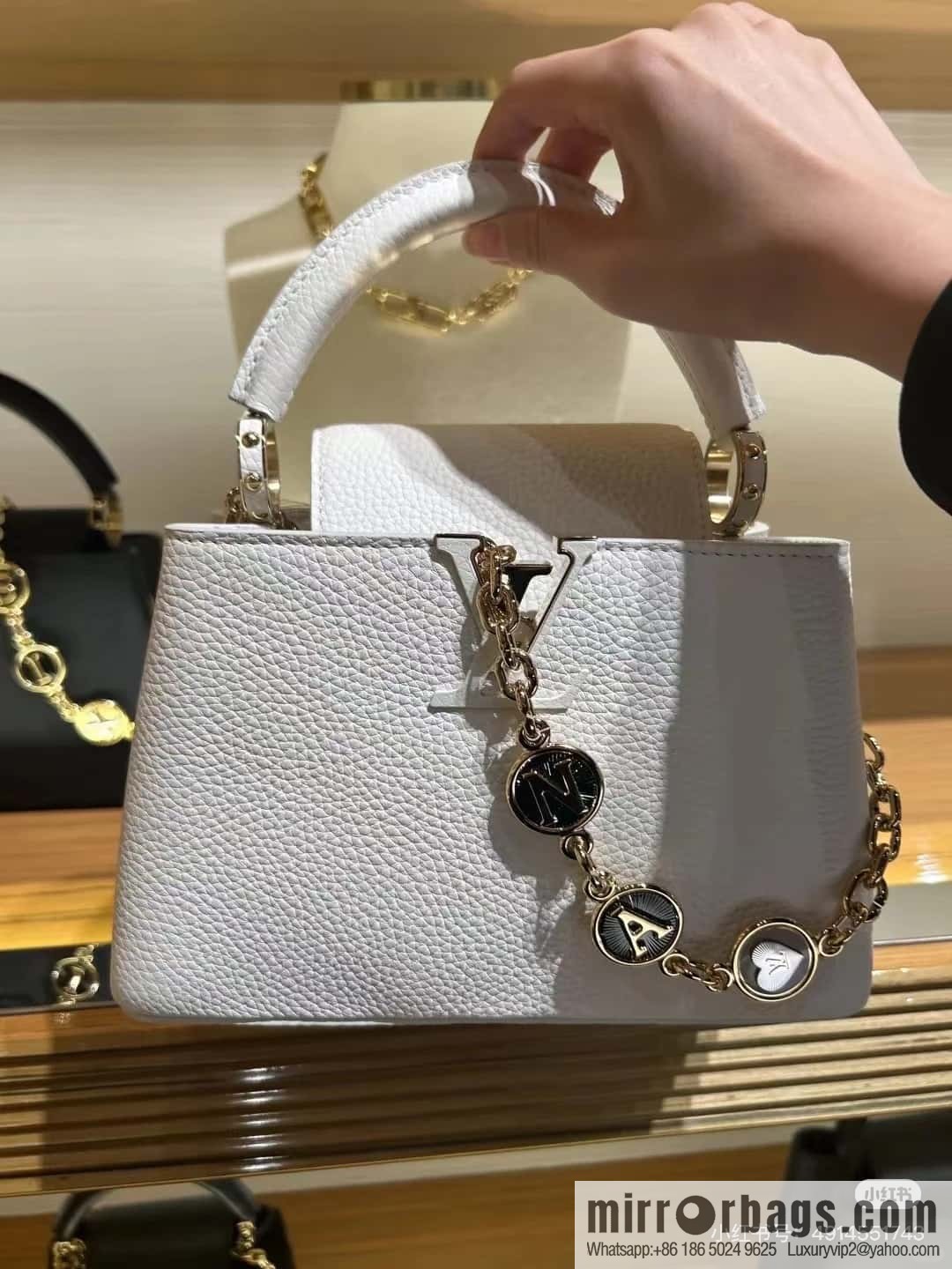 [Boutique‑grade] K00014 white full leather, chain cap that English series, personalized custom MY CAPUCINES handbag