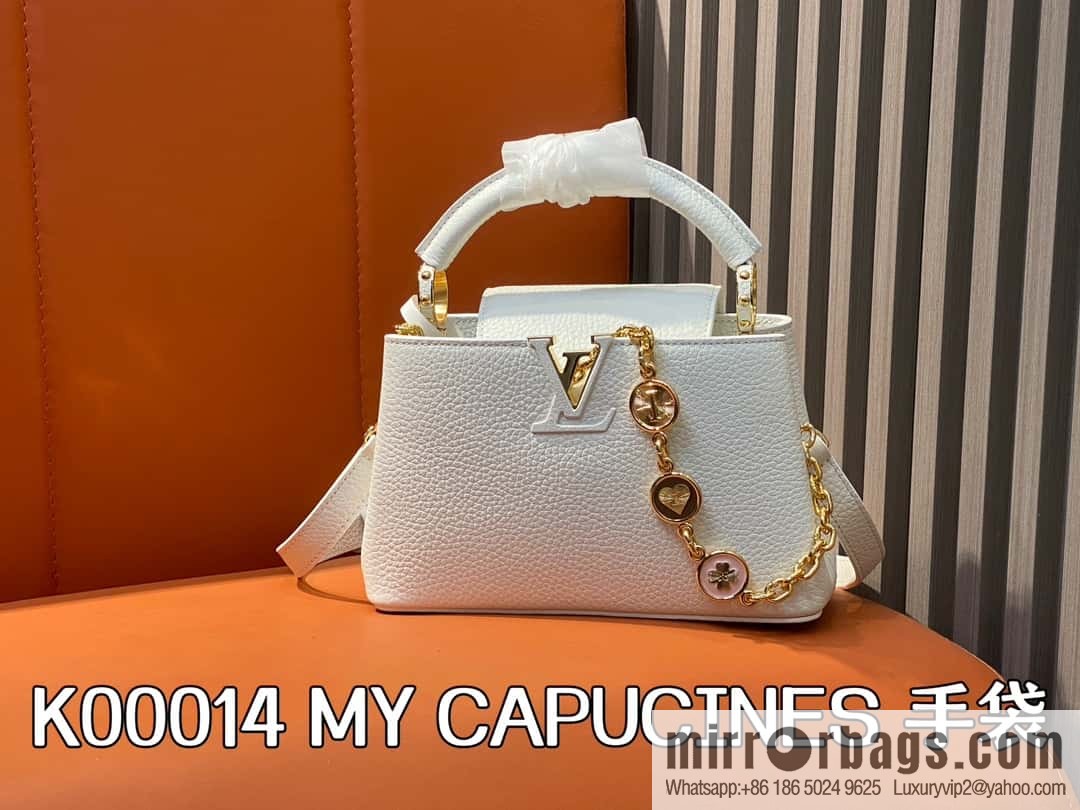 [Boutique‑grade] K00014 white full leather, chain cap that English series, personalized custom MY CAPUCINES handbag