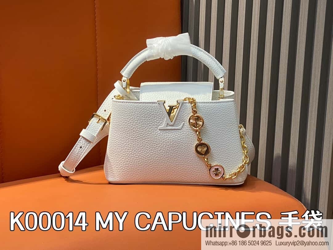 [Boutique‑grade] K00014 white full leather, chain cap that English series, personalized custom MY CAPUCINES handbag