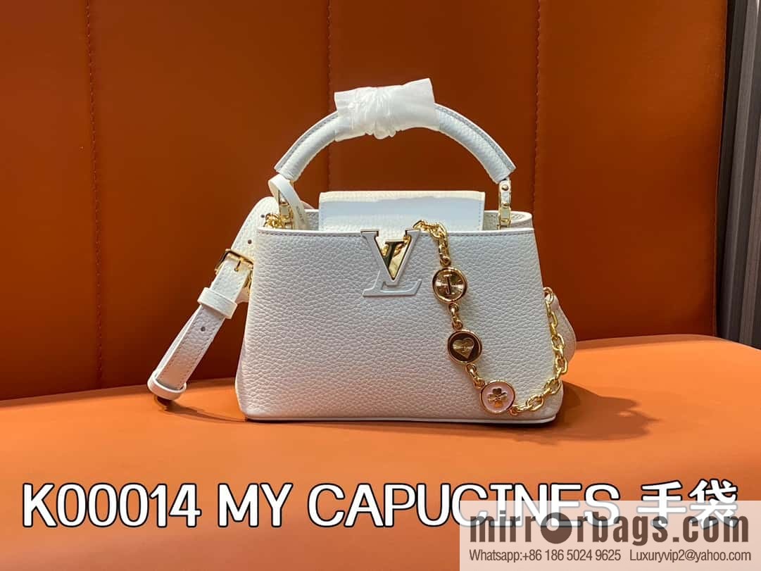 [Boutique‑grade] K00014 white full leather, chain cap that English series, personalized custom MY CAPUCINES handbag