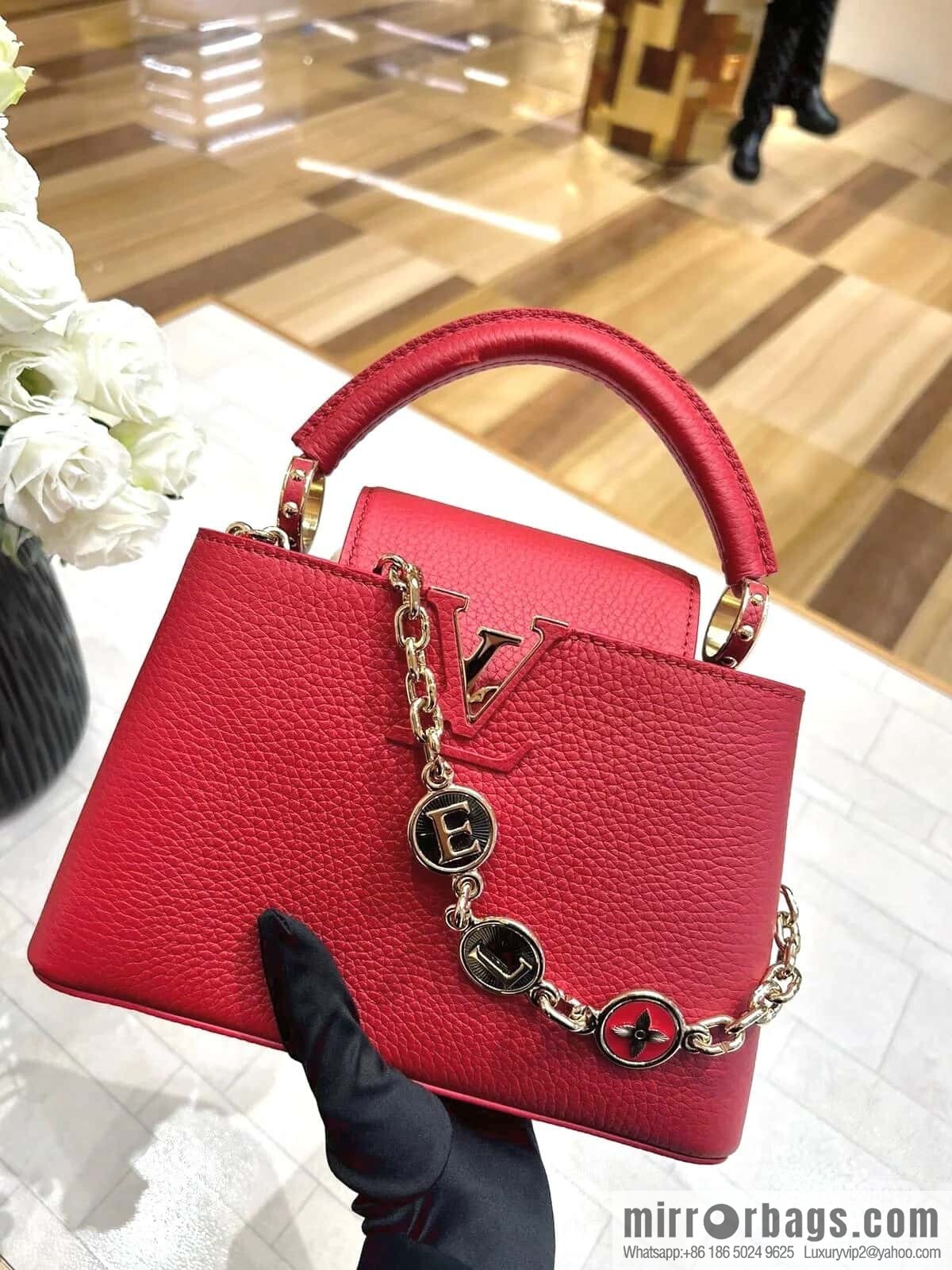 [Boutique‑grade] K00014 red full leather, chain cap that English series, personalized custom MY CAPUCINES handbag