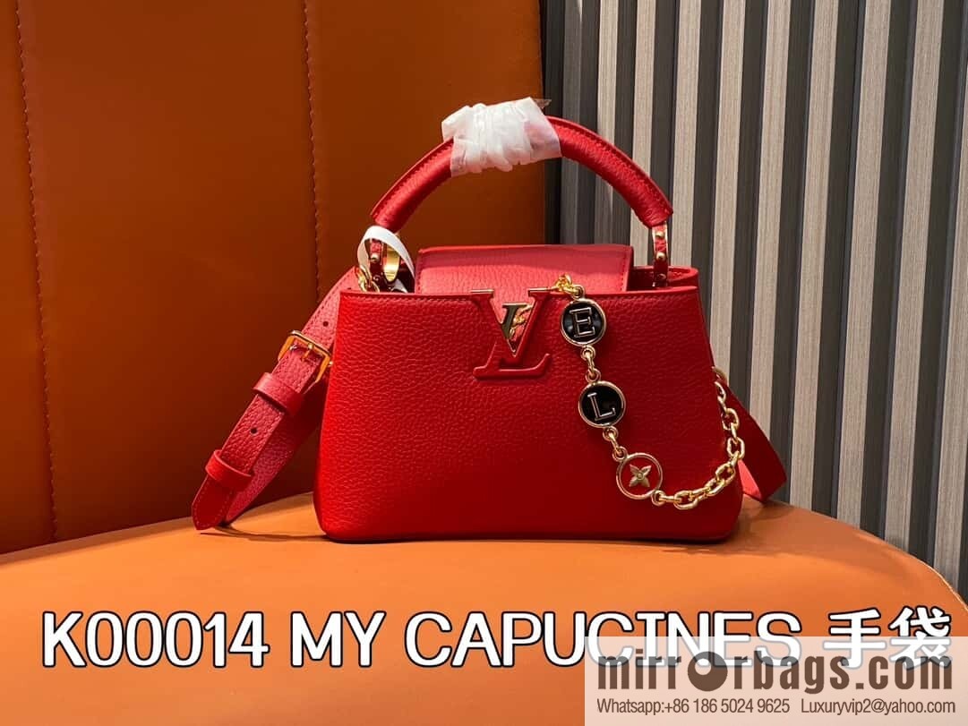 [Boutique‑grade] K00014 red full leather, chain cap that English series, personalized custom MY CAPUCINES handbag