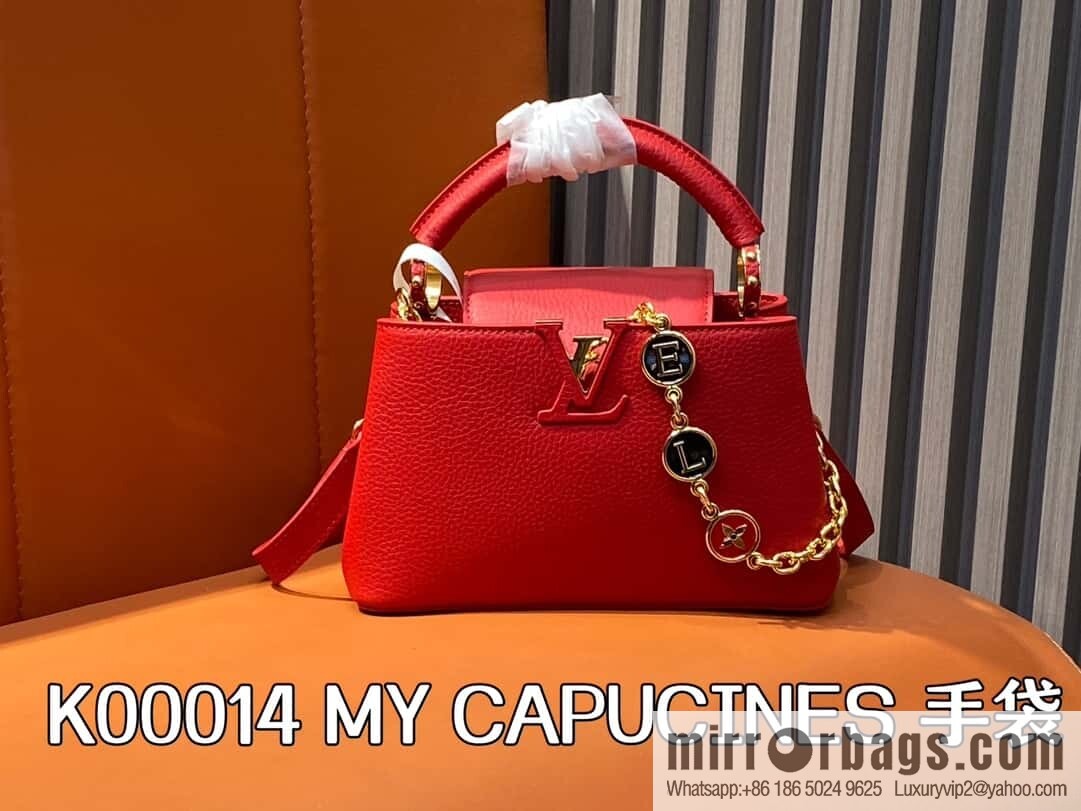 [Boutique‑grade] K00014 red full leather, chain cap that English series, personalized custom MY CAPUCINES handbag