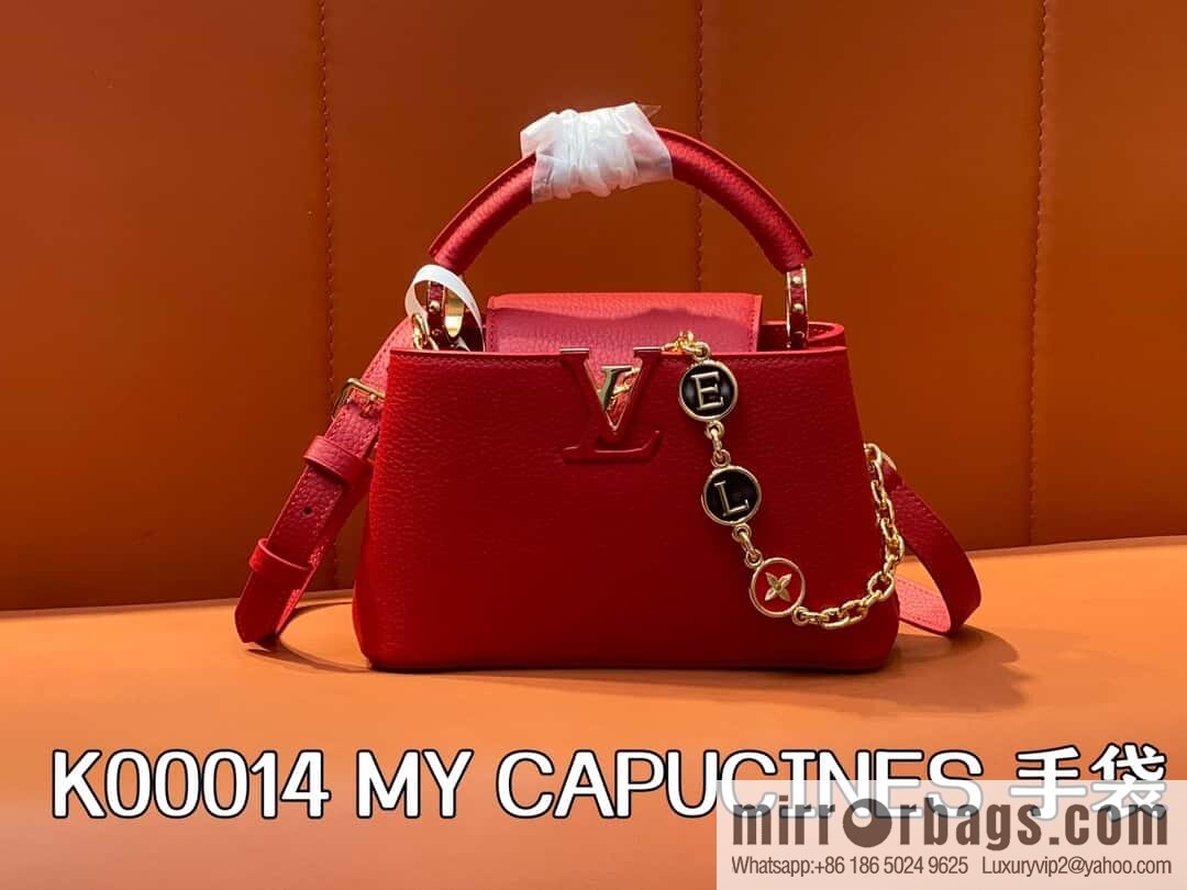 [Boutique‑grade] K00014 red full leather, chain cap that English series, personalized custom MY CAPUCINES handbag