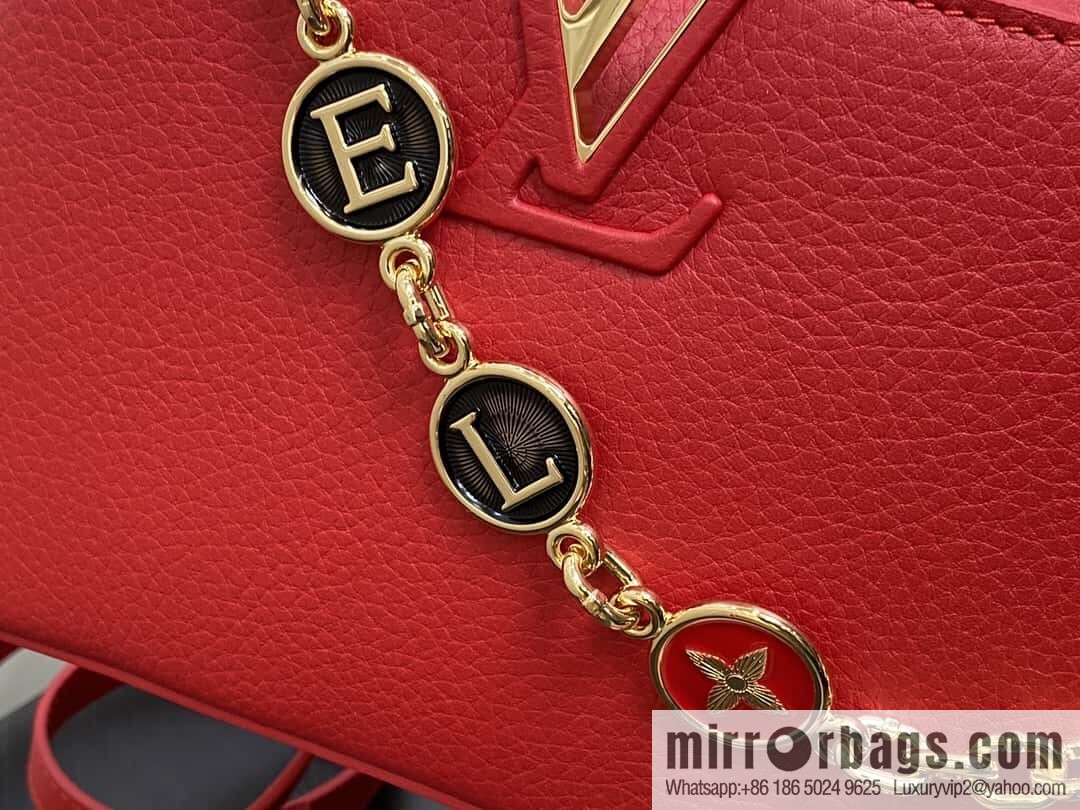 [Boutique‑grade] K00014 red full leather, chain cap that English series, personalized custom MY CAPUCINES handbag