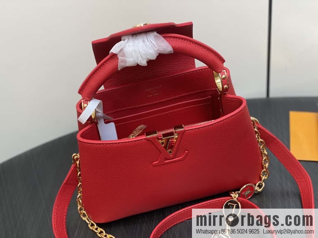 [Boutique‑grade] K00014 red full leather, chain cap that English series, personalized custom MY CAPUCINES handbag
