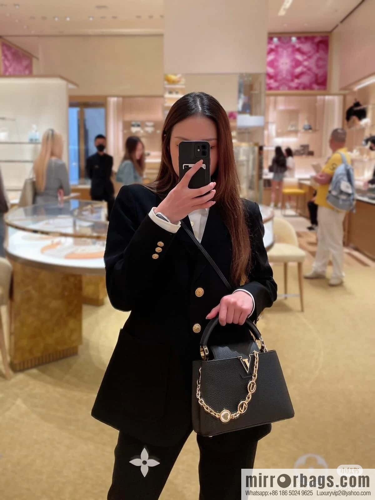 [Boutique‑grade] K00014 black full leather, chain cap that English series, personalized custom MY CAPUCINES handbag