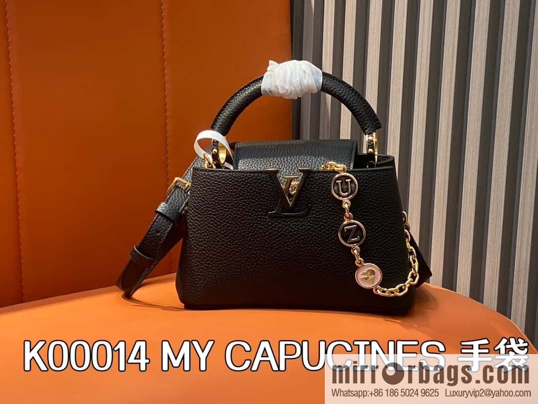 [Boutique‑grade] K00014 black full leather, chain cap that English series, personalized custom MY CAPUCINES handbag