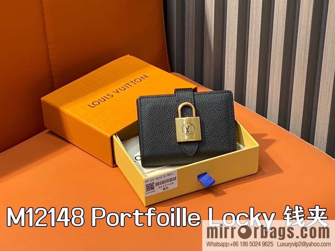 [Boutique‑grade] M12148 black, full leather wallet series Portfoille Locky wallet 12148 brown M12408 black