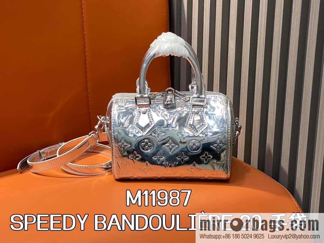 [Boutique‑grade] M11987 silver patent leather, pillow bag speedy series SPEEDY BANDOULIZRE 20 handbag