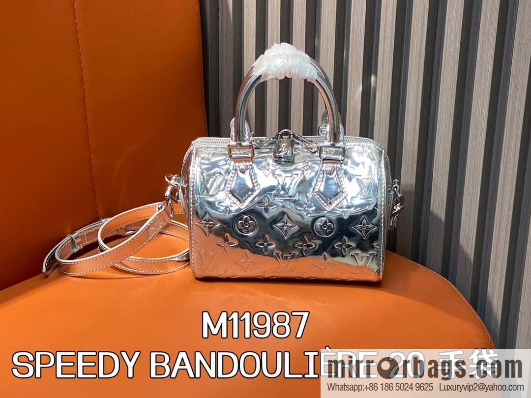 [Boutique‑grade] M11987 silver patent leather, pillow bag speedy series SPEEDY BANDOULIZRE 20 handbag