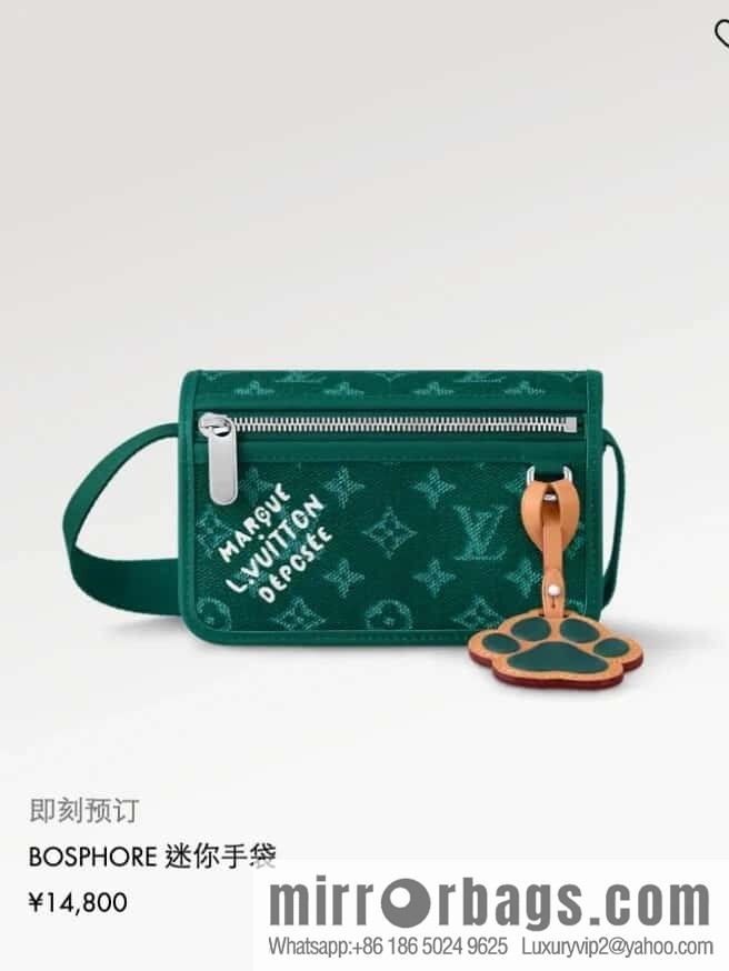 [Boutique‑grade] M12637 green silk screen, men's bag messenger bag series Bosphore mini handbag