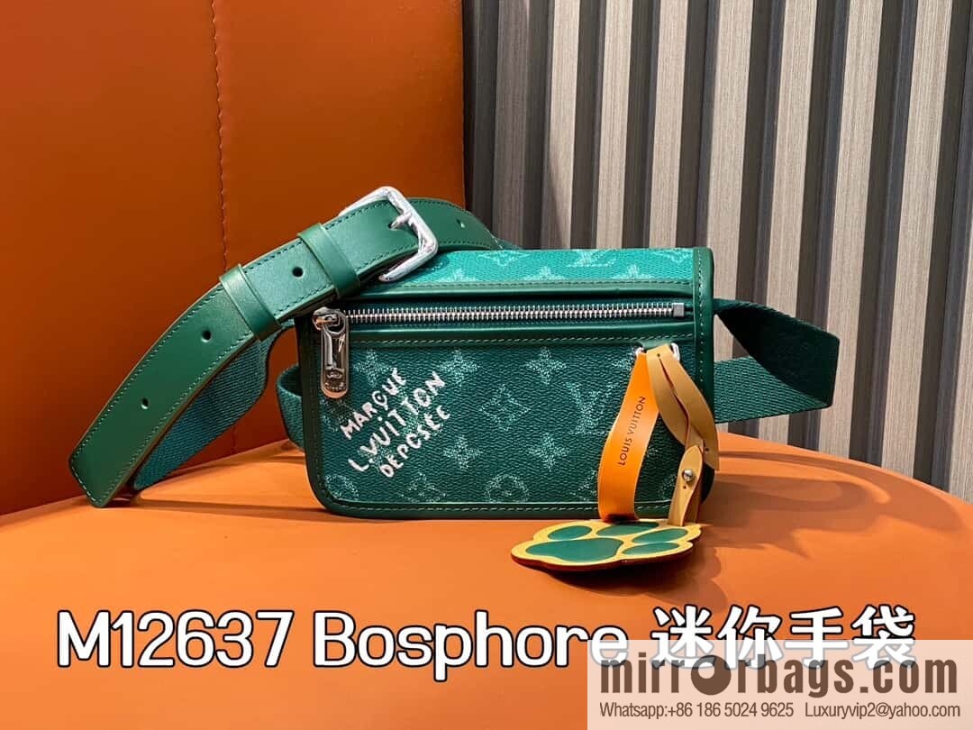 [Boutique‑grade] M12637 green silk screen, men's bag messenger bag series Bosphore mini handbag
