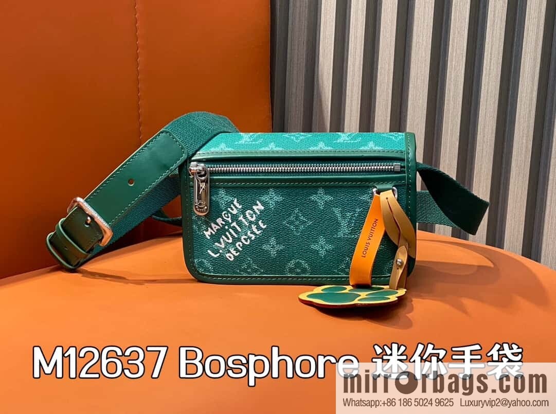 [Boutique‑grade] M12637 green silk screen, men's bag messenger bag series Bosphore mini handbag