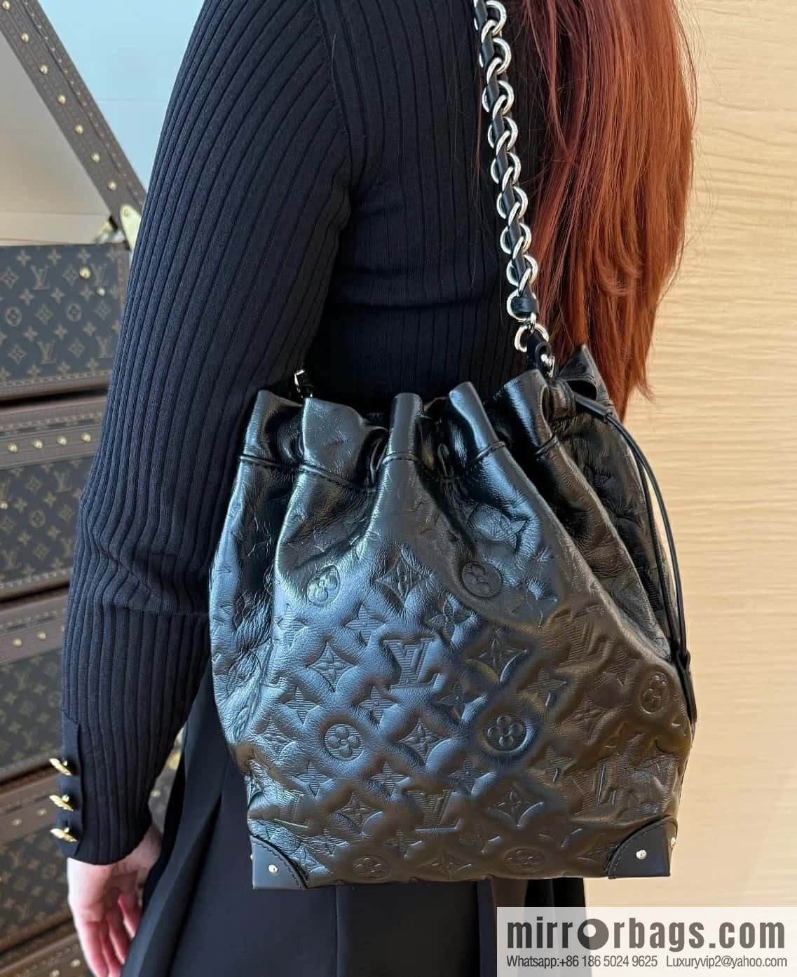 [Boutique‑grade] M13484 black sheepskin, bucket bag series NOÉTRUNK small handbag 2025 Cruise early spring series reversion of the classic Noé handbag