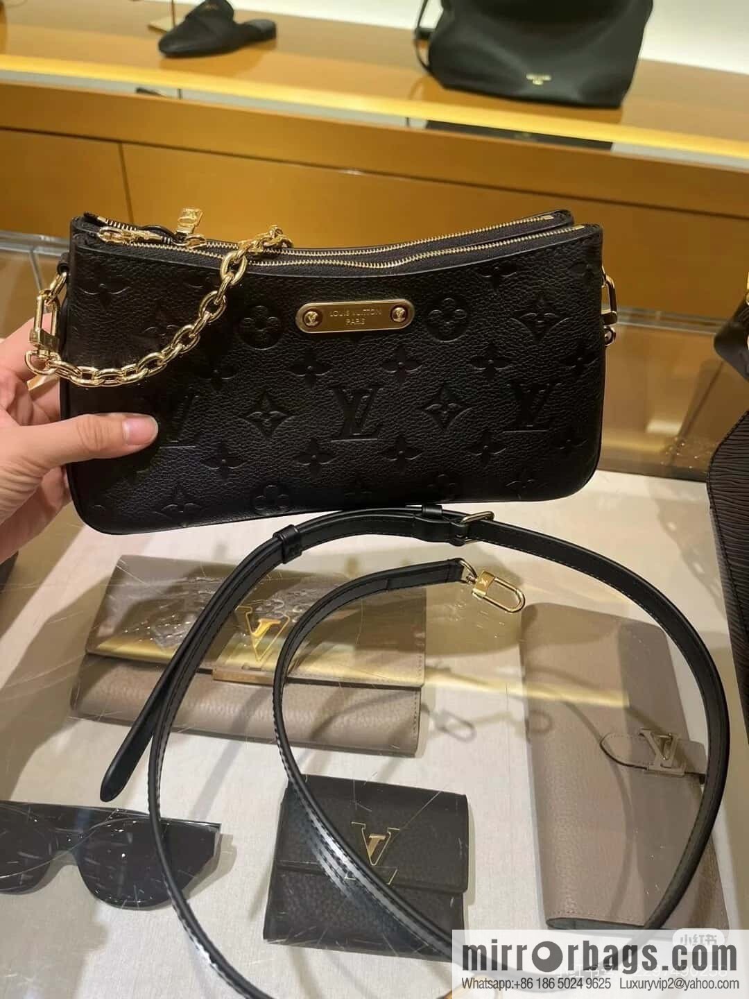 [Boutique‑grade] M83301 black M11916 brown, full leather embossed chain bag series Liv handbag