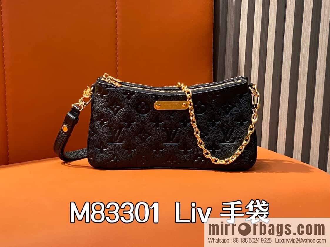 [Boutique‑grade] M83301 black M11916 brown, full leather embossed chain bag series Liv handbag