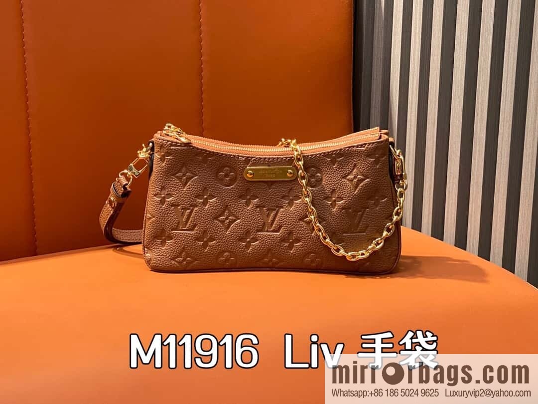 [Boutique‑grade] M11916 brown M83301 black, full leather embossed chain bag series Liv handbag