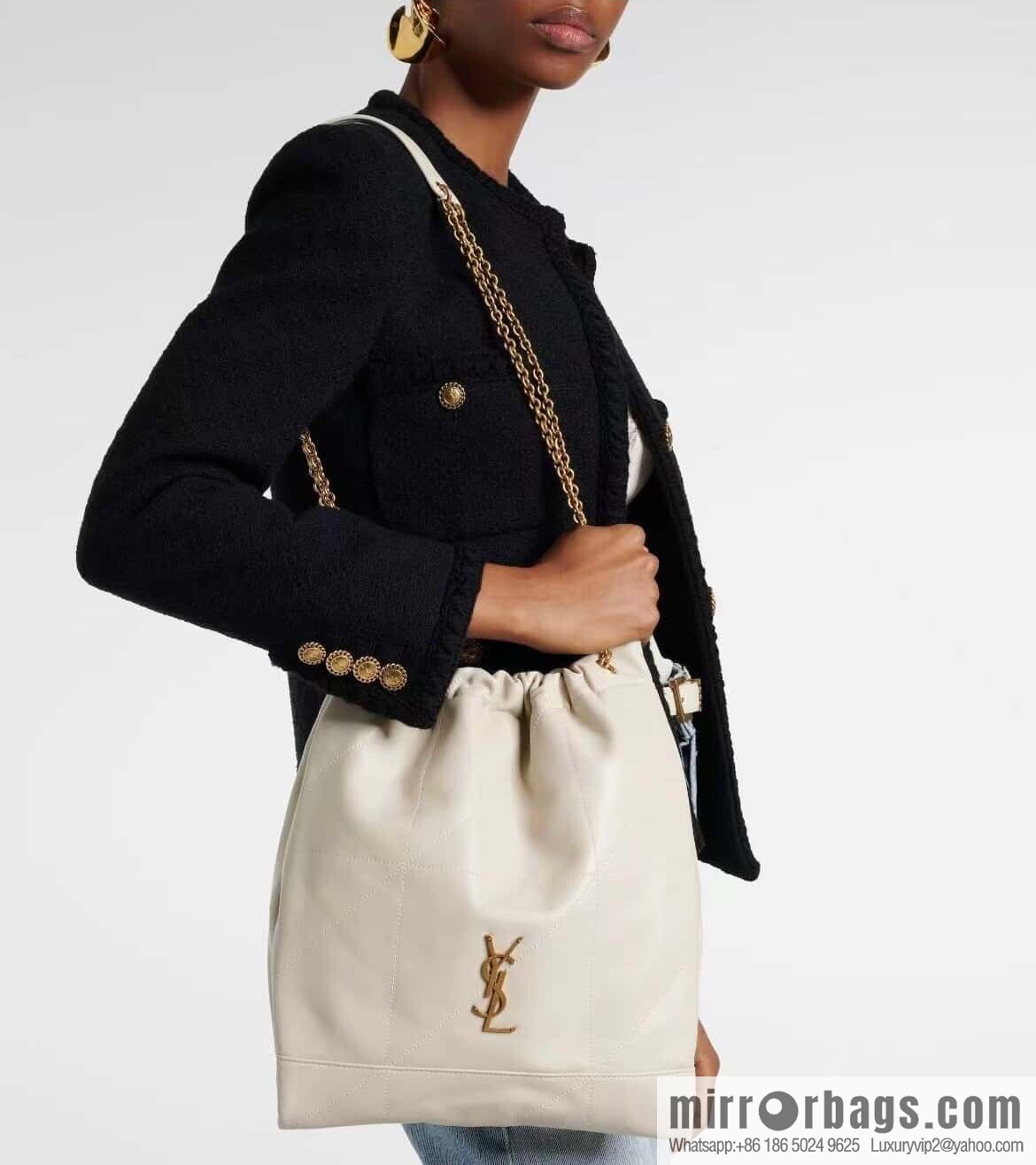 YSL 𝗝𝗔𝗠𝗜𝗘 𝟰.𝟯 𝗣𝗢𝗖𝗛𝗢𝗡 sheep leather clutch bag 781666 white