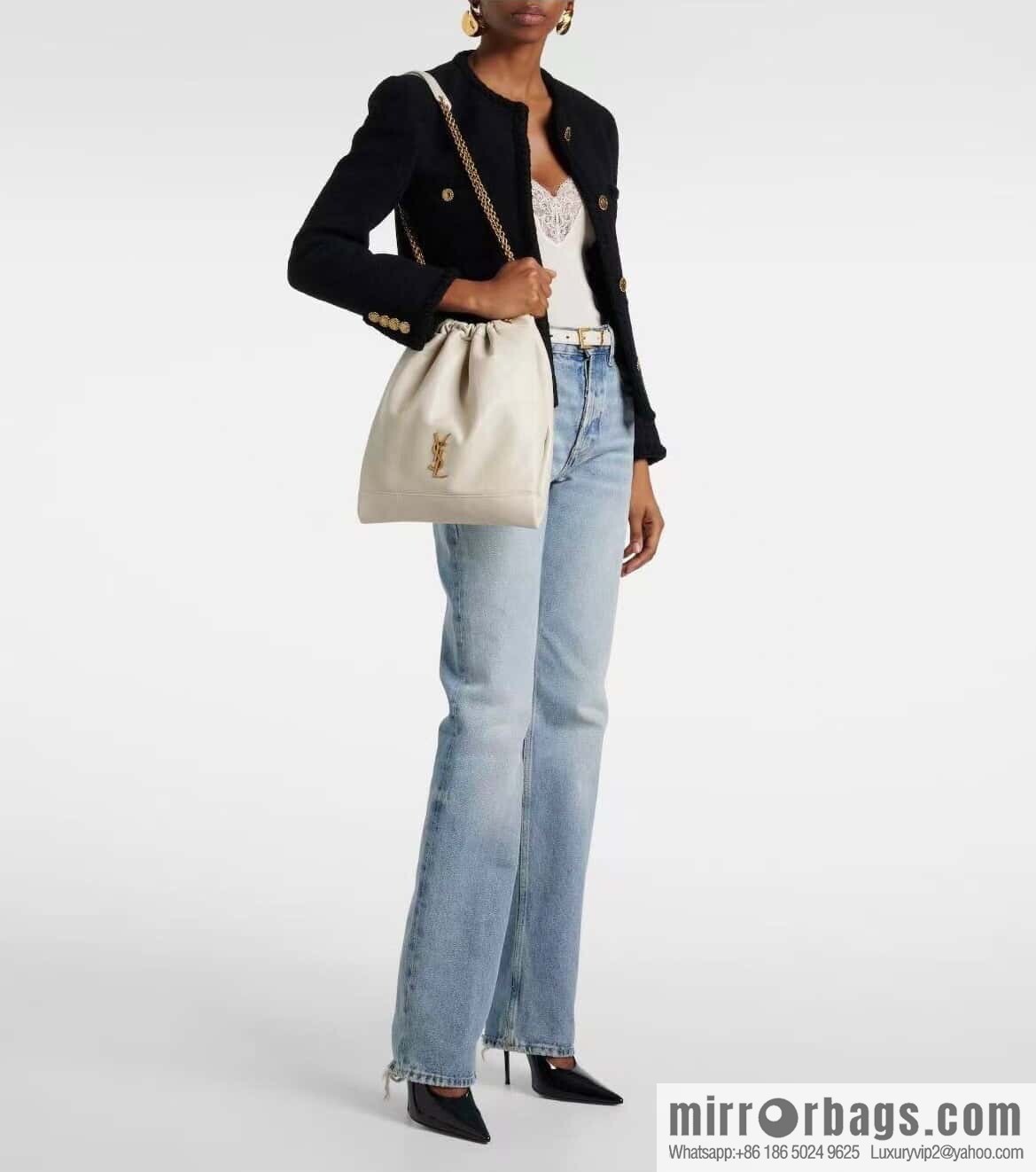 YSL 𝗝𝗔𝗠𝗜𝗘 𝟰.𝟯 𝗣𝗢𝗖𝗛𝗢𝗡 sheep leather clutch bag 781666 white