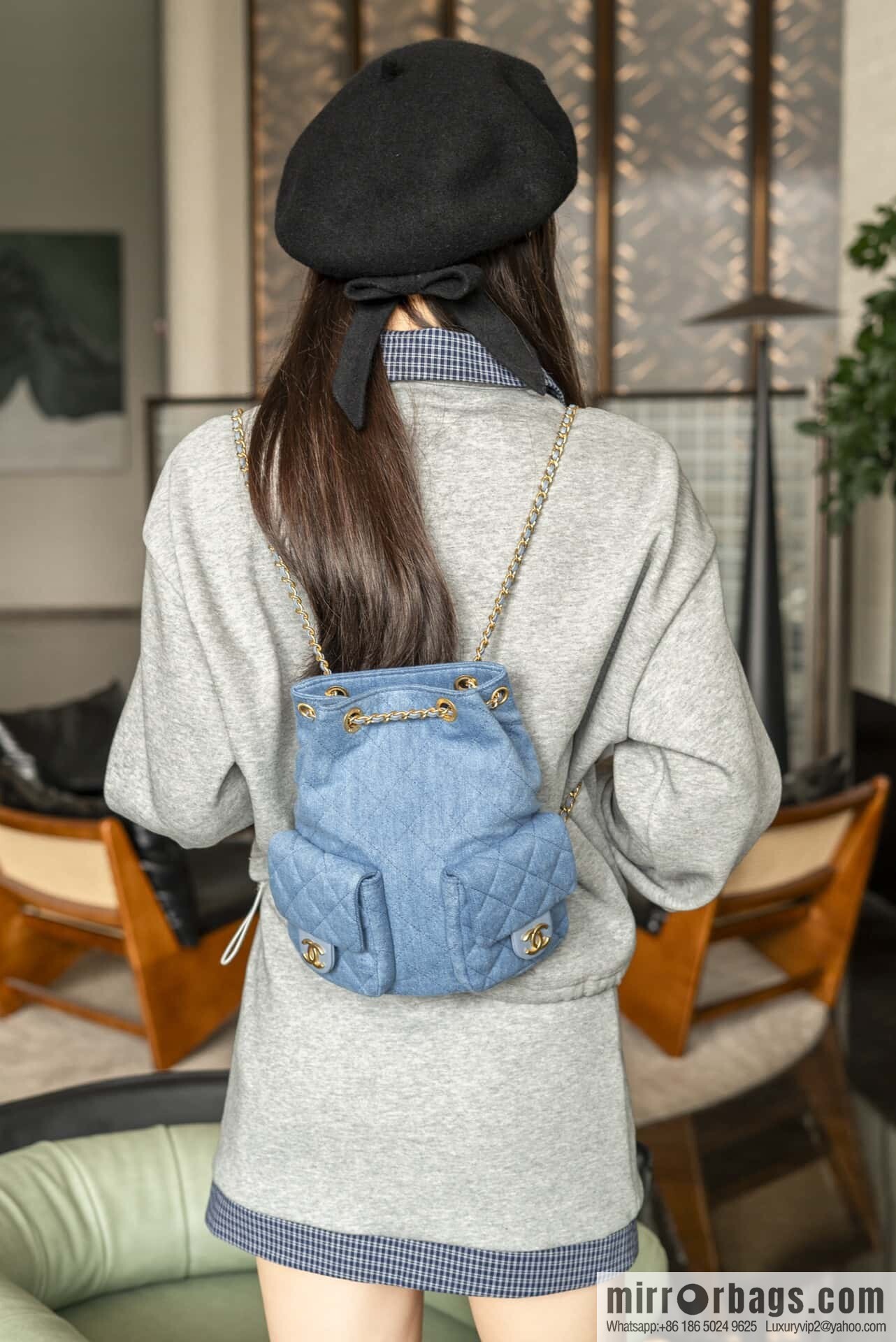 𝐂𝐡𝐚𝐧𝐞𝐥 𝟐𝟓𝐜 early spring, light denim backpack 🦋 AS5310