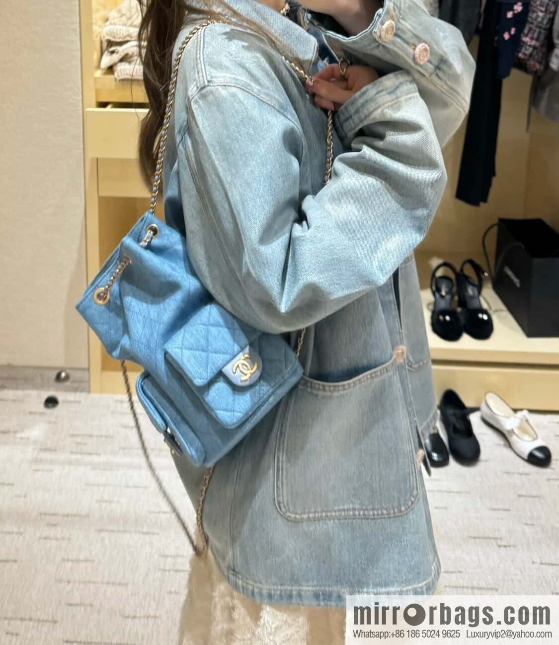 𝐂𝐡𝐚𝐧𝐞𝐥 𝟐𝟓𝐜 early spring, light denim backpack 🦋 AS5310