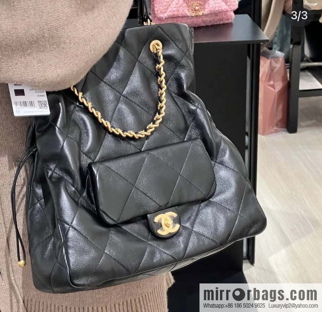 𝐂𝐡𝐚𝐧𝐞𝐥 𝟐𝟓𝐜 Early Spring 𝐬𝐡𝐨𝐩𝐩𝐢𝐧𝐠 𝐛𝐚𝐠 Big Tote, Black Gold 👜 AS5315