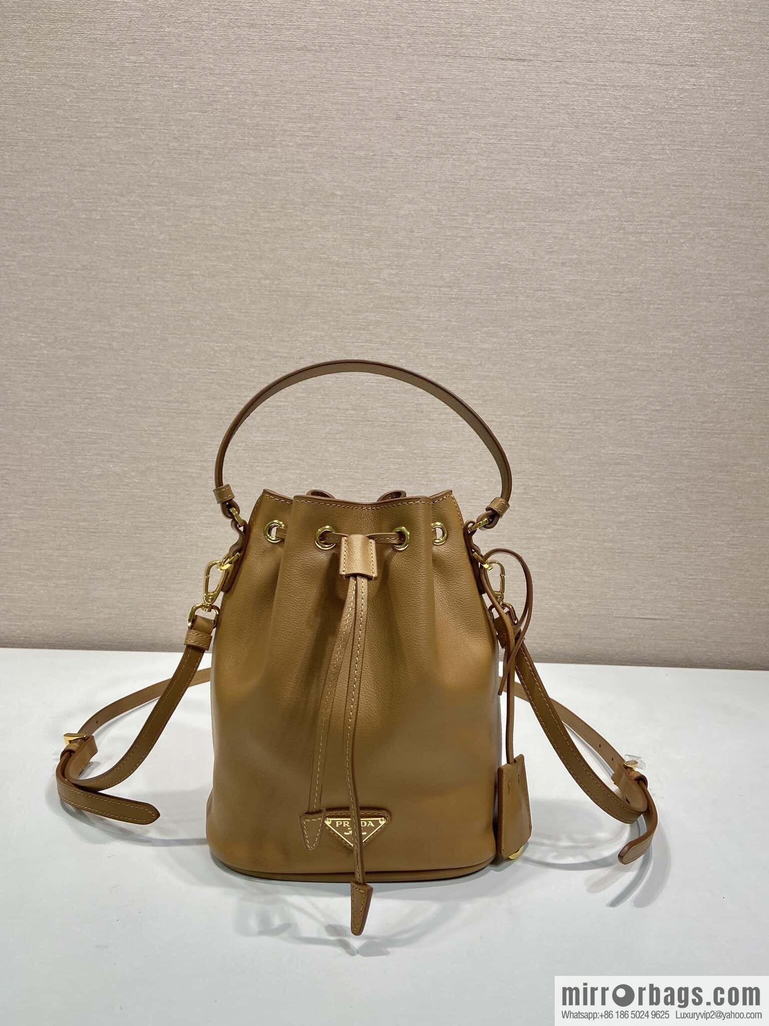 PRADA 🎉 calfskin bucket bag 🎉 1BE067 new 🎉🎉 brown