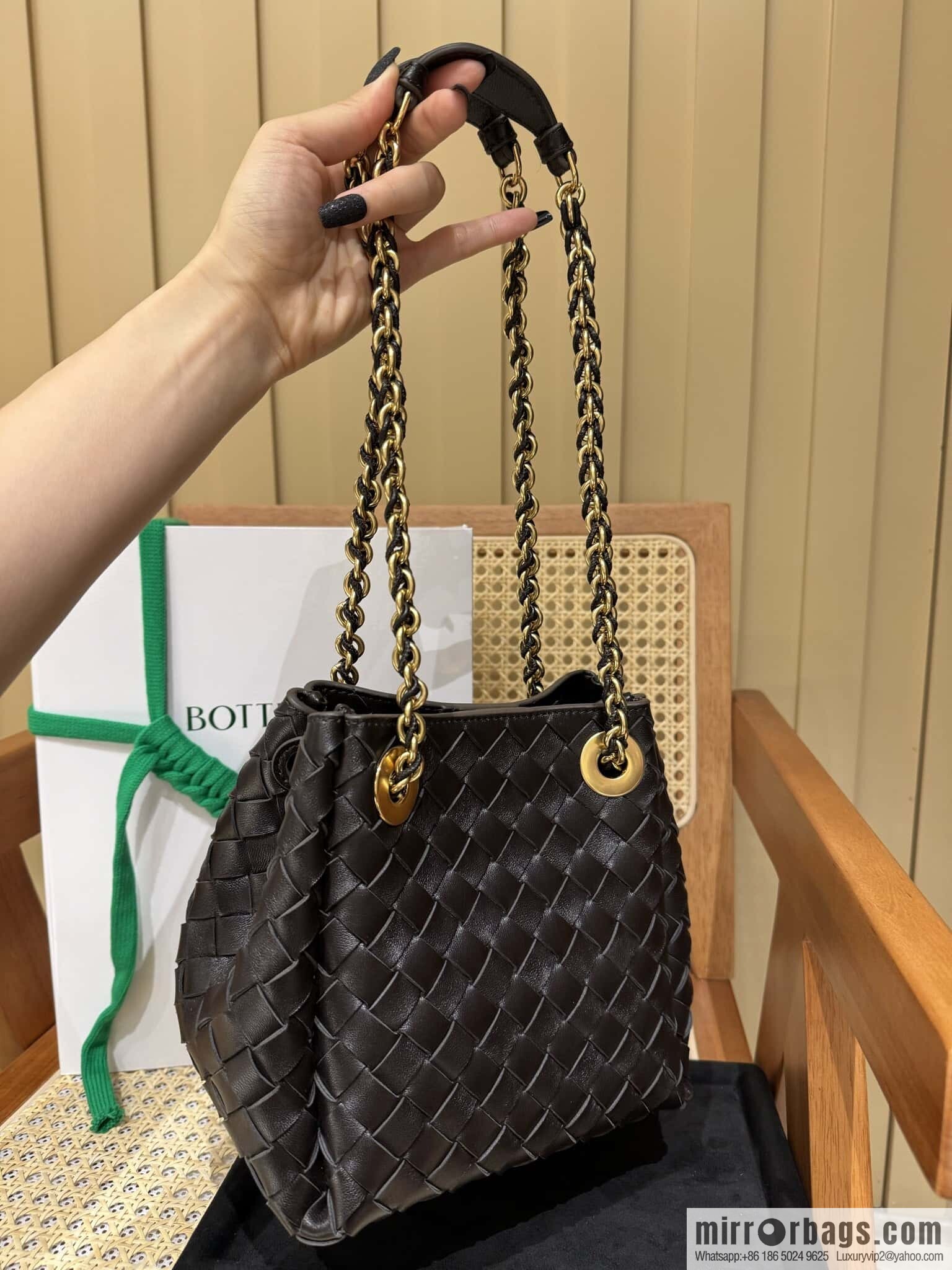BV Small Parachute Chain Bag, Chocolate Brown 817175