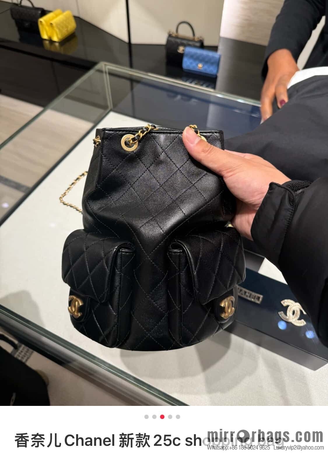 𝐂𝐡𝐚𝐧𝐞𝐥 𝟐𝟓𝐜 early spring vacation series, backpack, black gold 🖤 AS5310