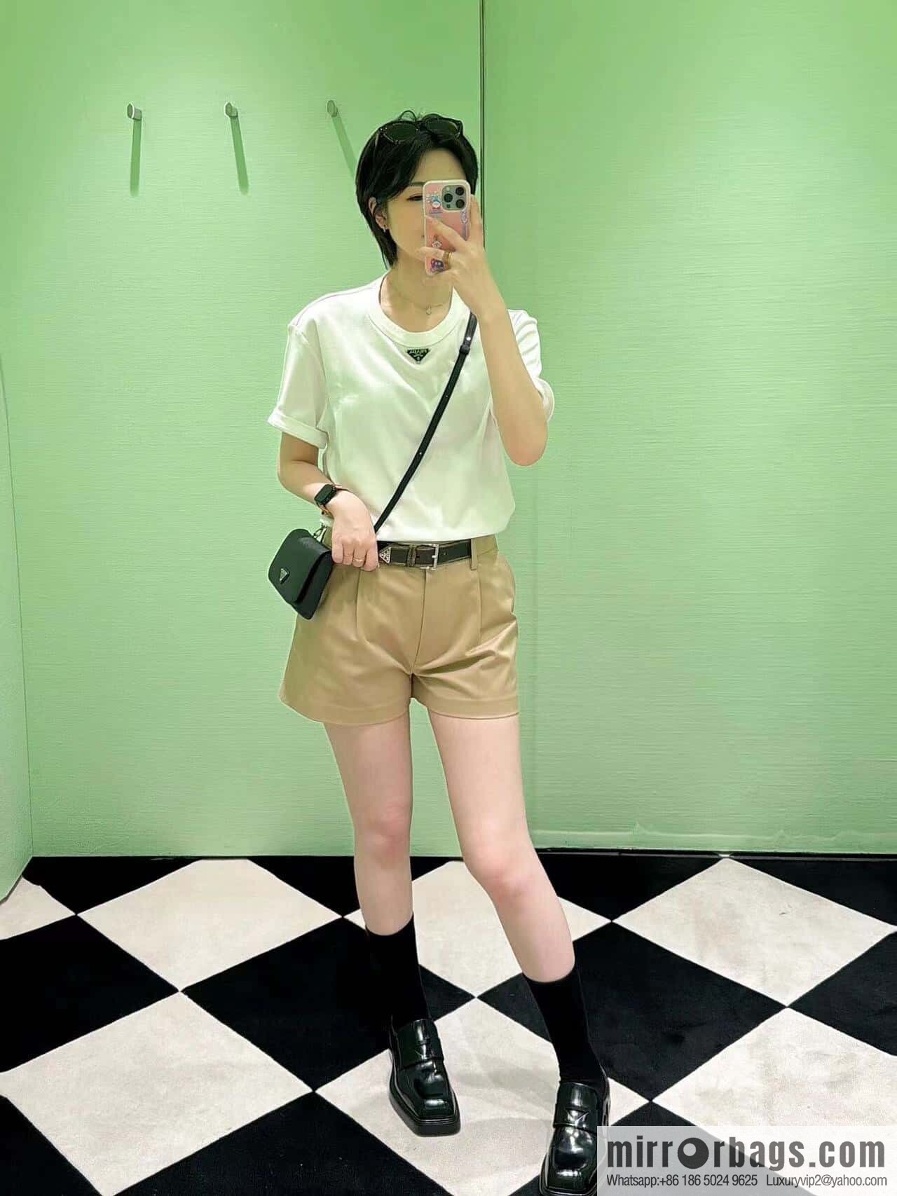 PRADA ๐ new ๐ 2VD061 cross pattern ๐ black