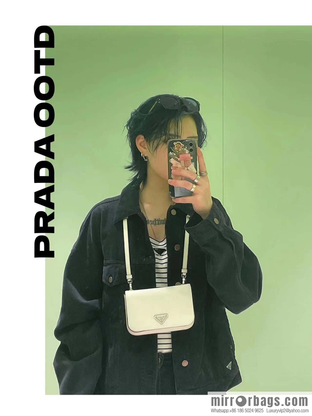 PRADA ๐ new ๐ 2VD061 cross pattern ๐ white