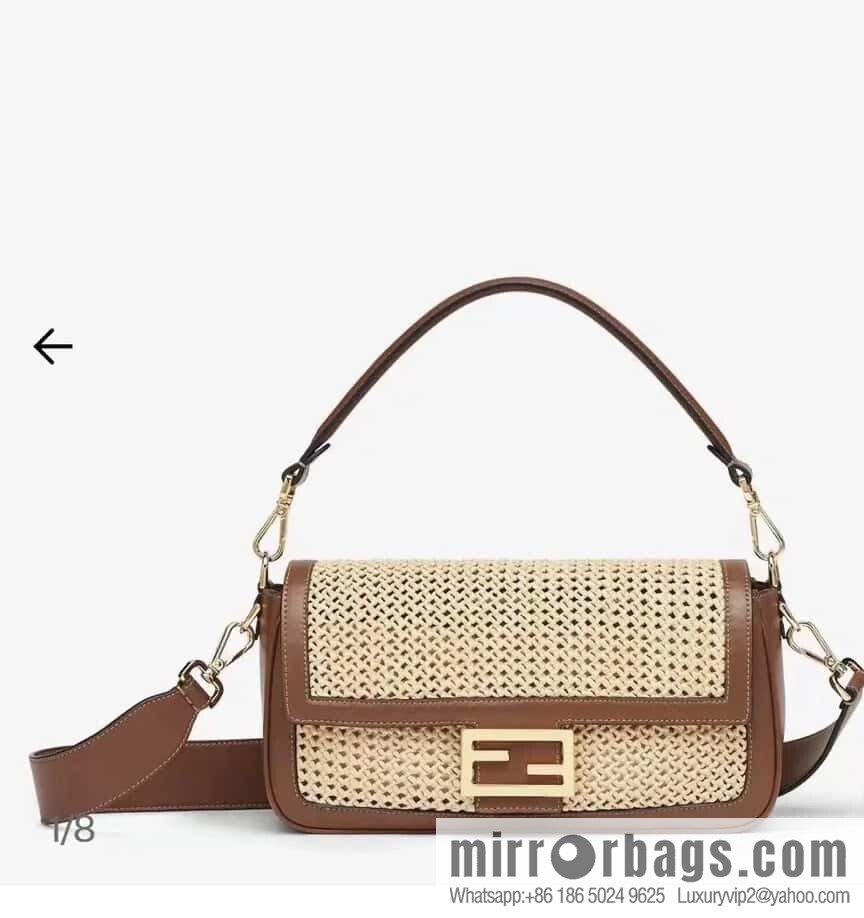 FENDI Baguette handwoven raffia handbag, model number: model number: 8666L red brown