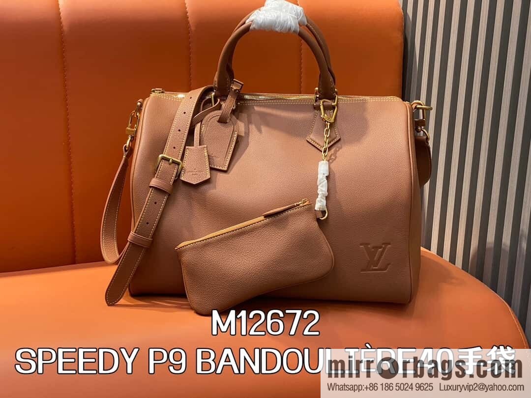 [Boutique‑grade] M12672 brown full leather, pillow bag speedy series SPEEDY P9 BANDOULIZRE40 handbag