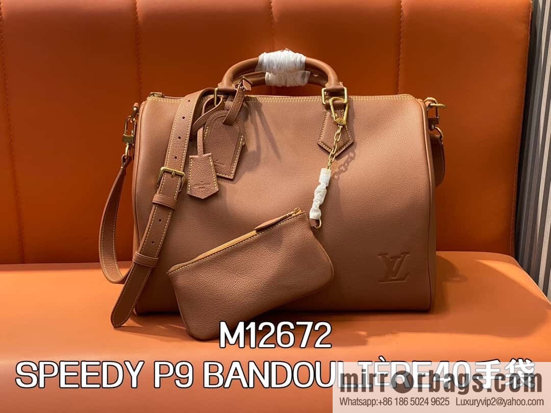 [Boutique‑grade] M12672 brown full leather, pillow bag speedy series SPEEDY P9 BANDOULIZRE40 handbag
