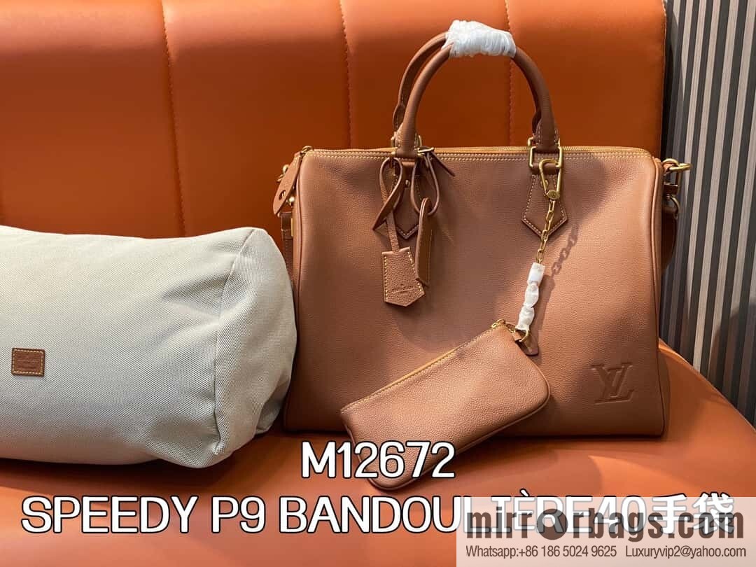 [Boutique‑grade] M12672 brown full leather, pillow bag speedy series SPEEDY P9 BANDOULIZRE40 handbag