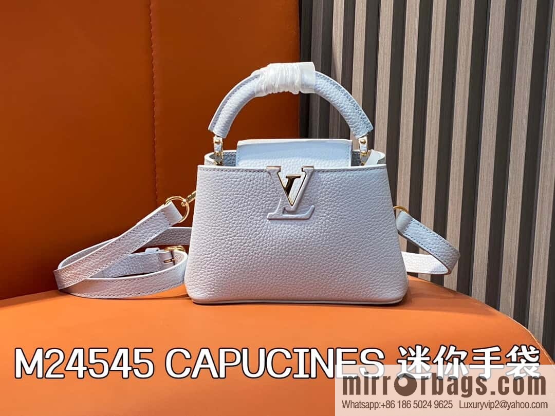 [Boutique‑grade] M24545 light blue, full leather cap that English series CAPUCINES mini handbag