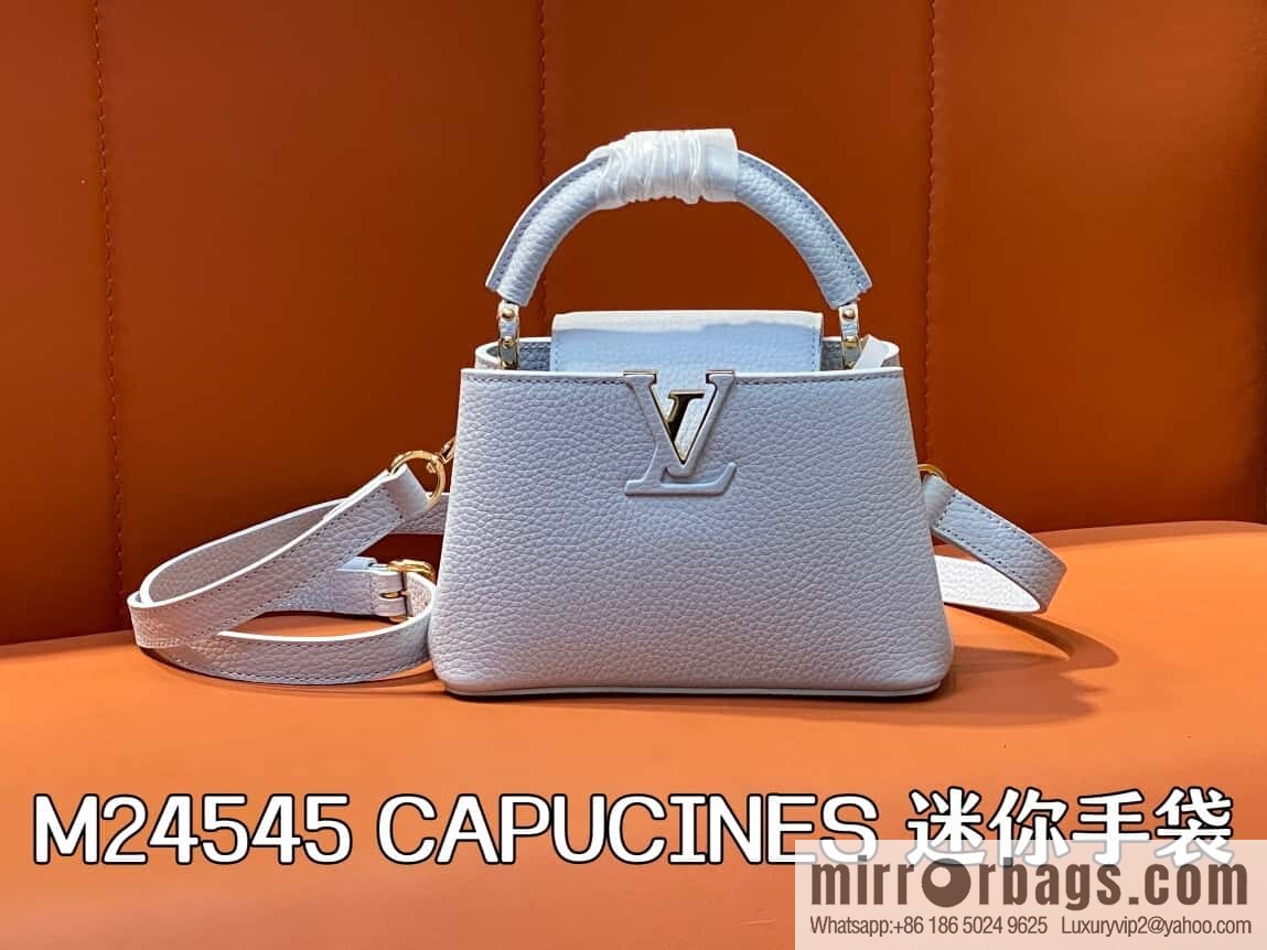 [Boutique‑grade] M24545 light blue, full leather cap that English series CAPUCINES mini handbag