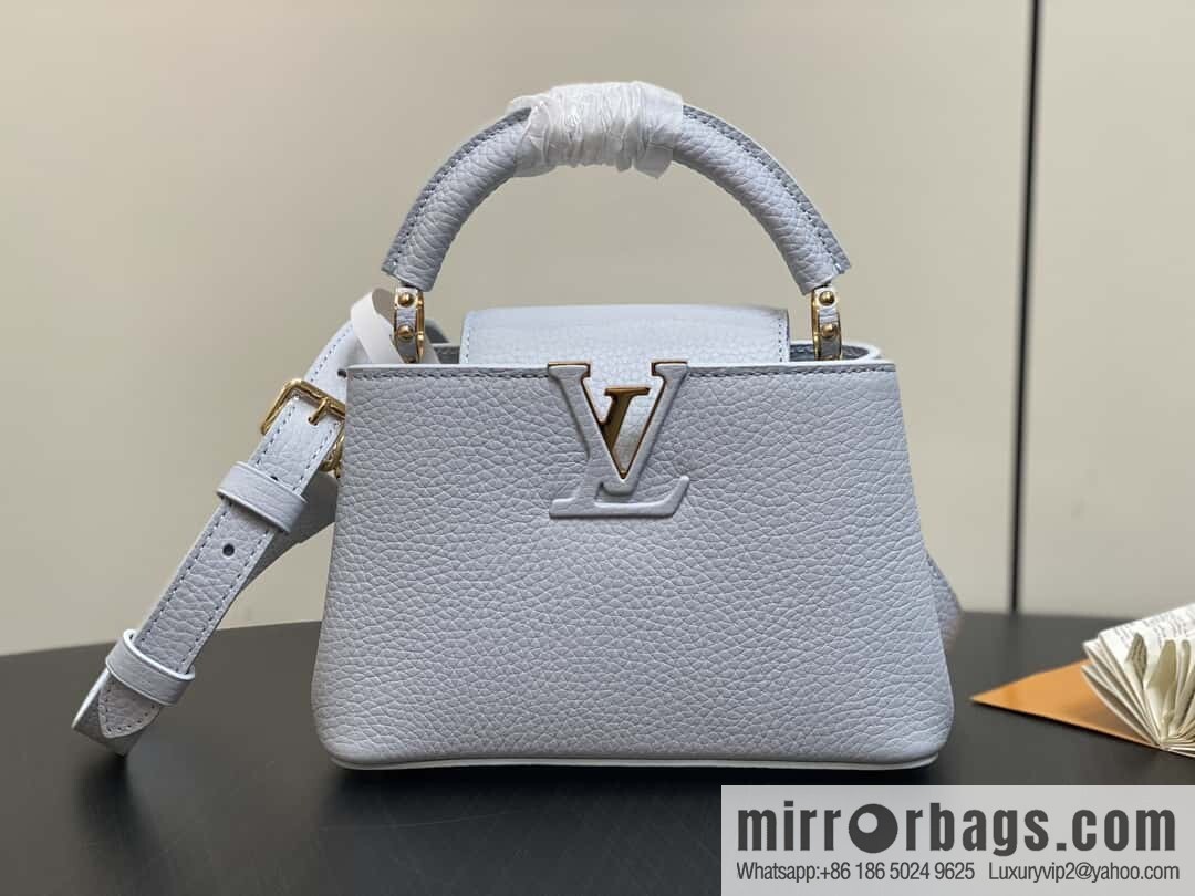 [Boutique‑grade] M24545 light blue, full leather cap that English series CAPUCINES mini handbag