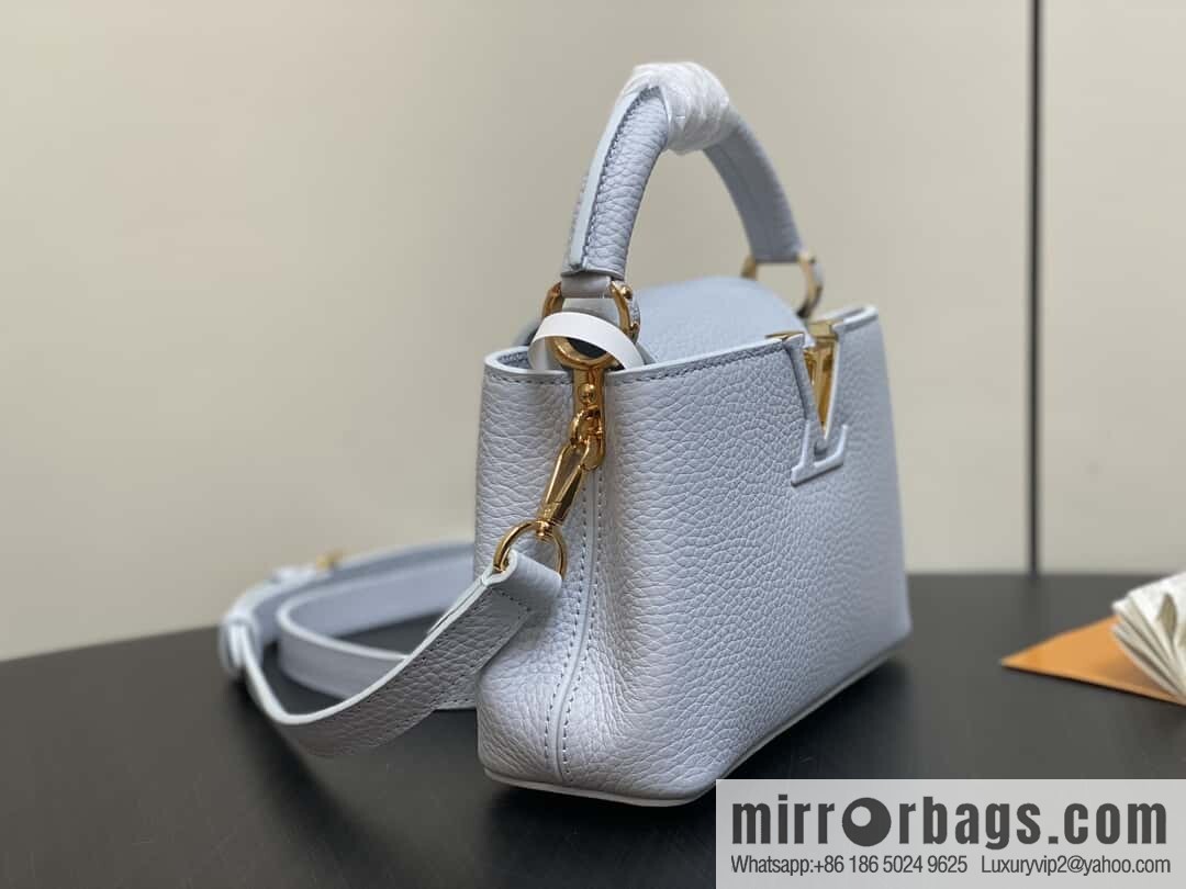 [Boutique‑grade] M24545 light blue, full leather cap that English series CAPUCINES mini handbag