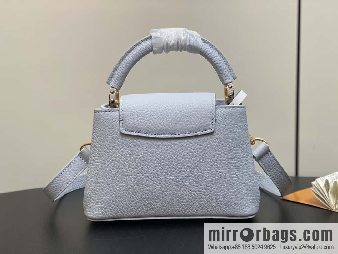 [Boutique‑grade] M24545 light blue, full leather cap that English series CAPUCINES mini handbag